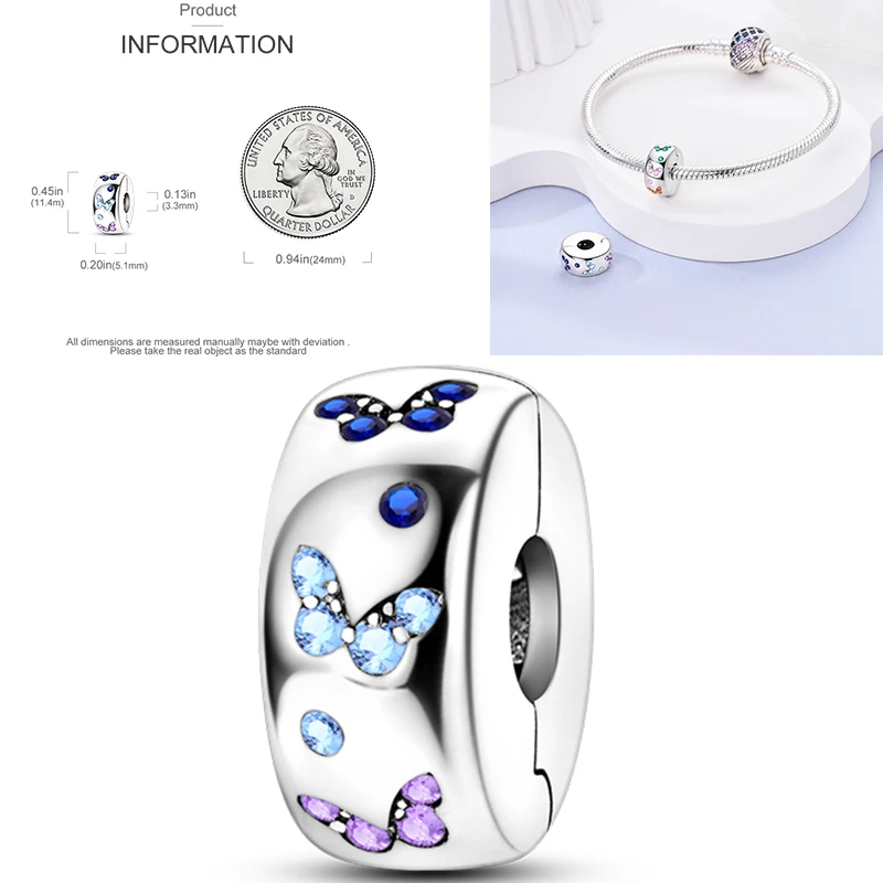 Schmetterlingsanhänger 925 Sterling Silber Rosa Blau Regenbogen Perlenanhänger Passend für Europäische Armbänder DIY Schmuck Geschenk für Frauen und Mädchen 2026 – Detail 14