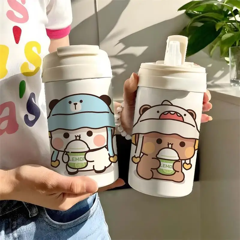 Panda Bubu And Yier Straw Cup Dudu Portable Water Cup New Cartoon Panda Bear Bubu And Yier Couple Cups Outdoor Insulated Cups