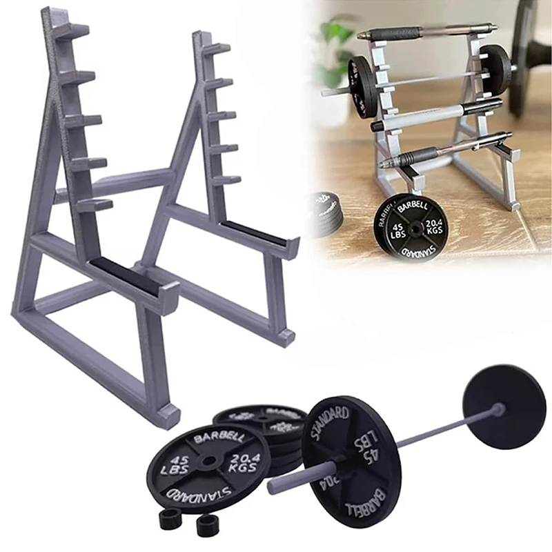 

1Set Creative Barbell Rack Pen Holder Mini Squat Rack Ornament With Barbells And Weights Funny Weightlifting Gift Desk Organizer