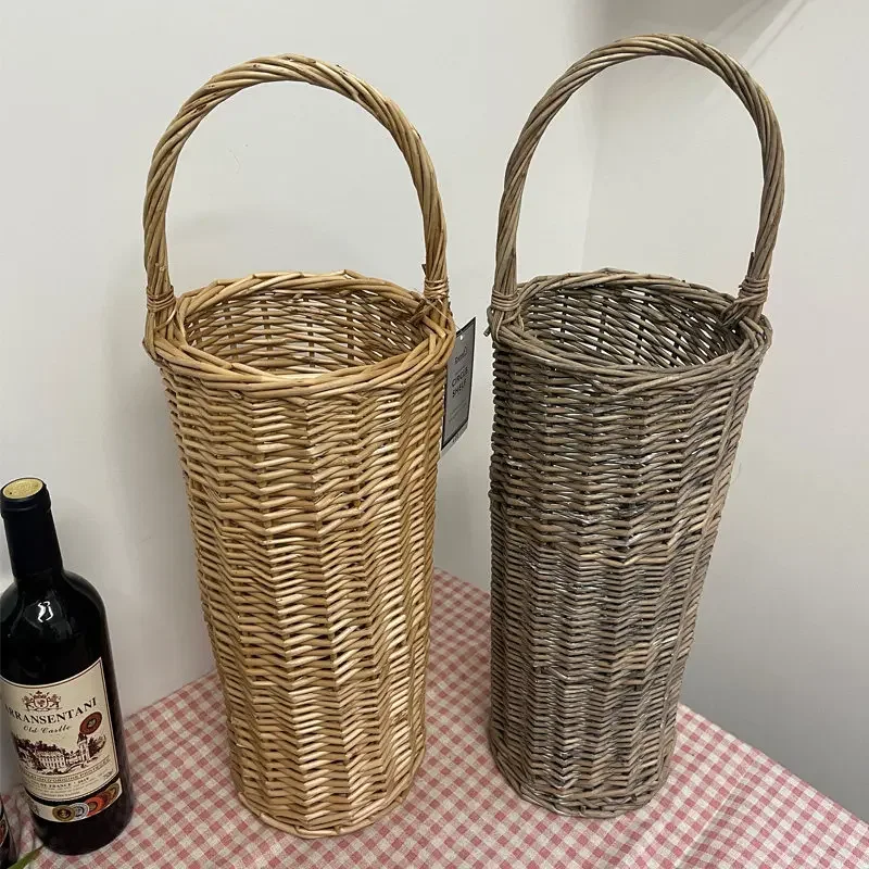 Handmade Willow Umbrella Stand, Woven Rattan Storage Bin for Umbrellas Walking Sticks&Artwork, Natural Boho Entryway Floor Vase
