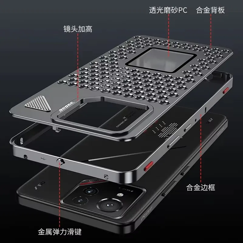ثقوب الألومنيوم معدن الهاتف الخلفي ل ASUS ROG الهاتف 9 8 برو Rog9 Rog8 حافظة الربيع مشبك معدني جوفاء غطاء تبديد الحرارة