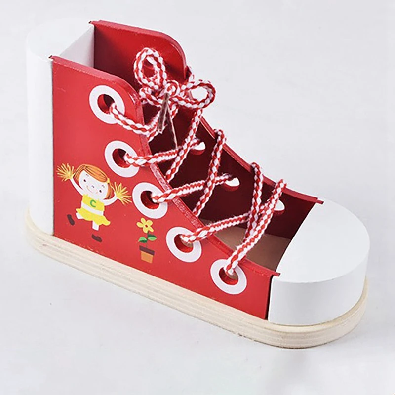 لعبة أحذية خشبية متعددة الوظائف برباط ، حامل قلم رصاص للتعلم ، لعبة تمرين ربط الأحذية للأطفال ، لعبة تعليمية