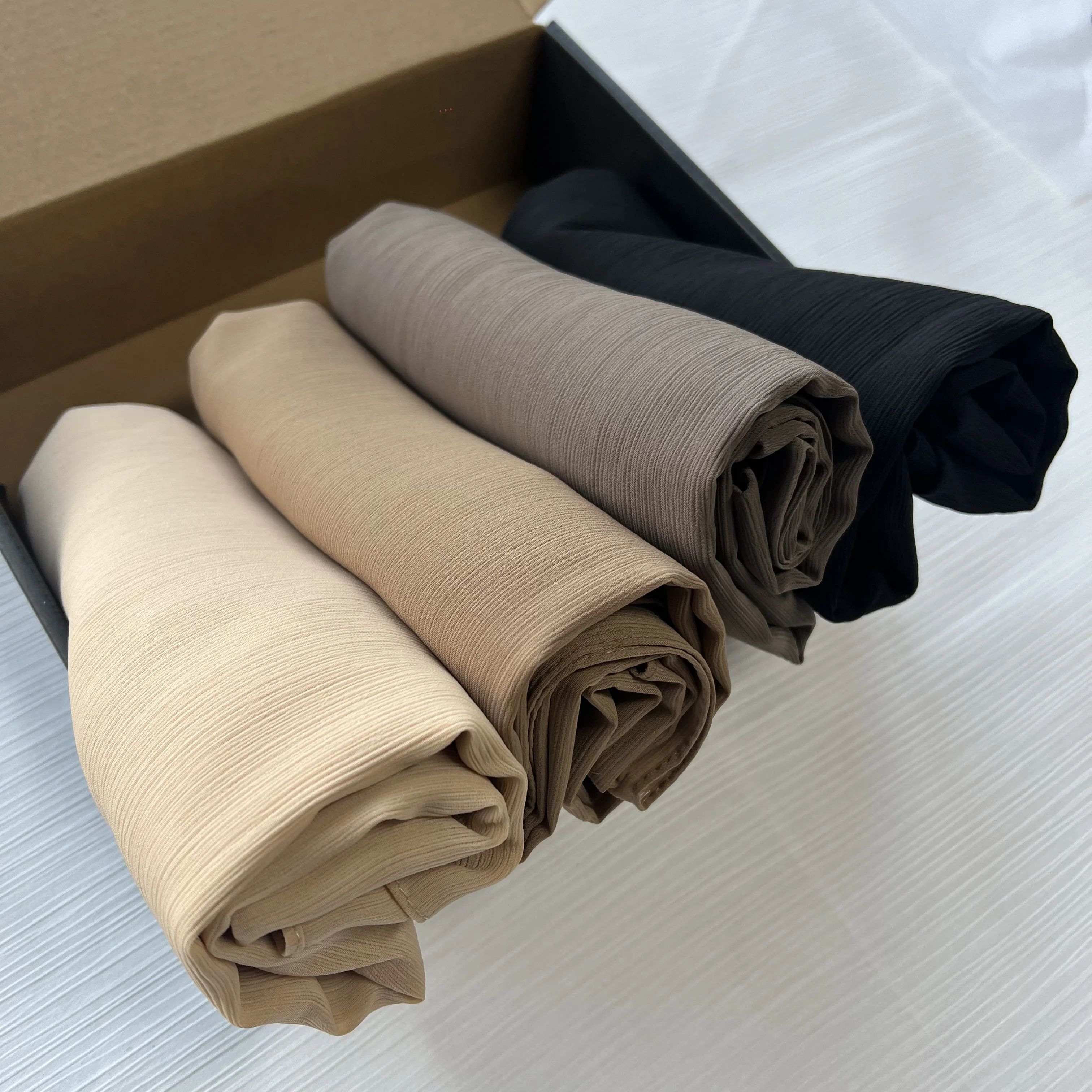 Heavy Crinkle Chiffon Scarf with Box Women Plain Hijab Wrap Solid Shawls Headband Muslim Hijab Headscarf Foulard Femme