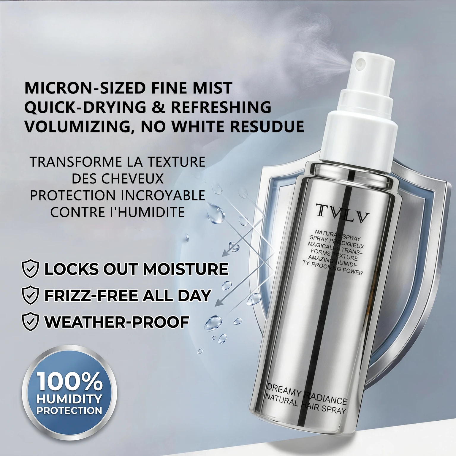 TVLV Dreamy Radiance Natural Hair Spray, Heat-Activated Thermal Protectant, Long-Lasting Hold & Frizz Control