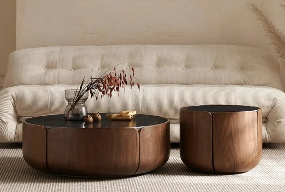 Italian minimalist small apartment living room luxury round petals creative solid wood rock tea table