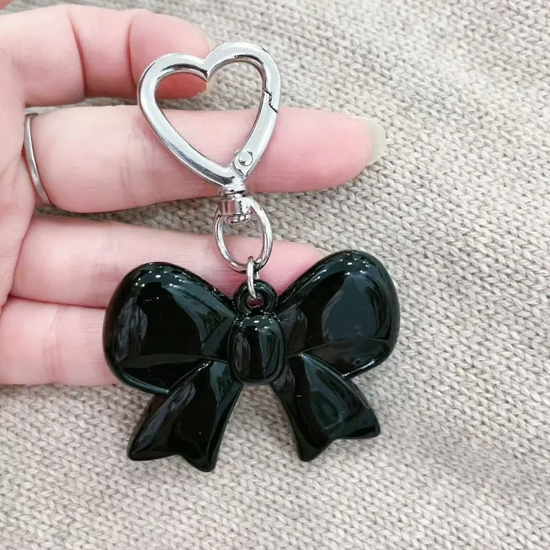 Black Red Heart Bow Keychain Car Key Chain Charms Bowknot Phone Pendant Backpack Hanging Ornament Keyring Jewelry Accessori Gift