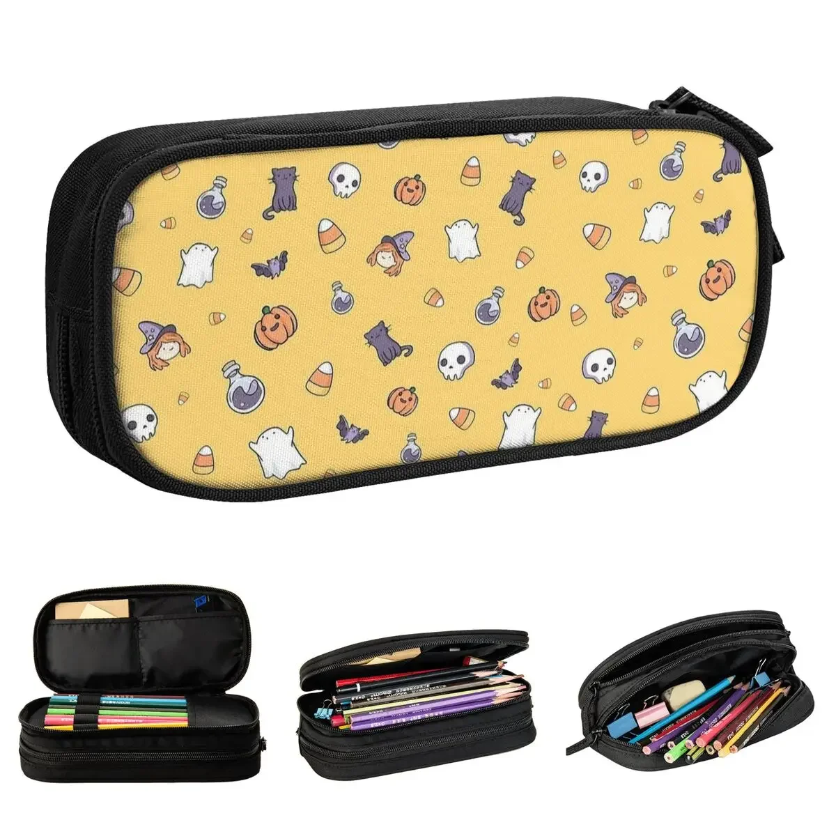 

Spooky Cute Halloween Ghost Pencil Cases Cute Pumpkin Cat Pen Bags Girls Boys Large Storage Office Zipper Pencil Pouch