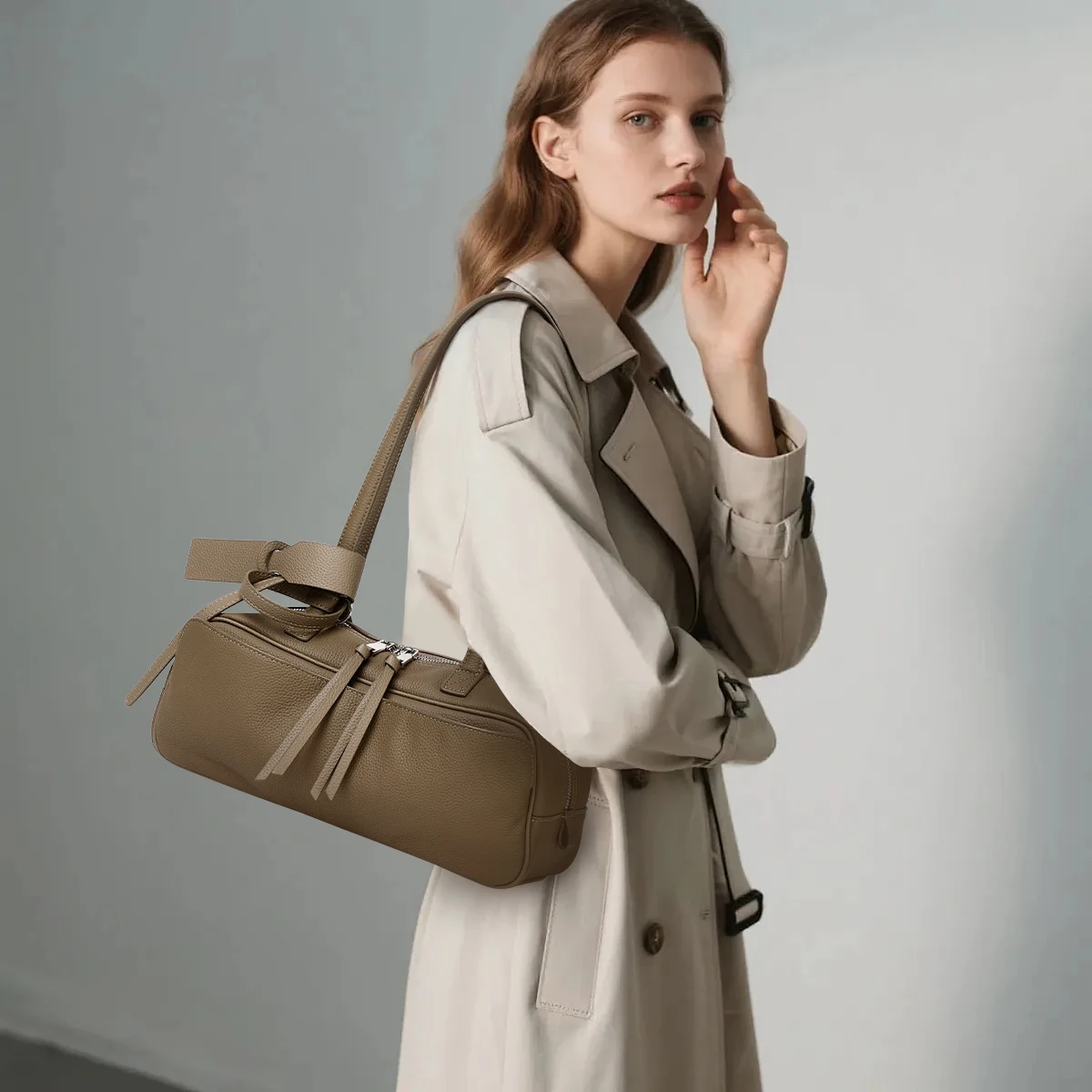 Genuine Grade Cowhide Leather Fashion Women's Shoulder Underarm Purse Bag Travel Tote Bowling Bag Luxury Desiger Ladies Handbag