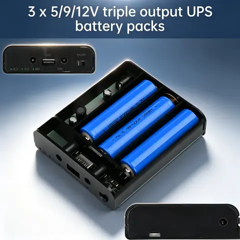 Uninterruptible Power Supply Box UPS 5V 9V 12V Lithium Battery Soldering Free Kit 3pcs 18650 Ready to use Router Optical Cat