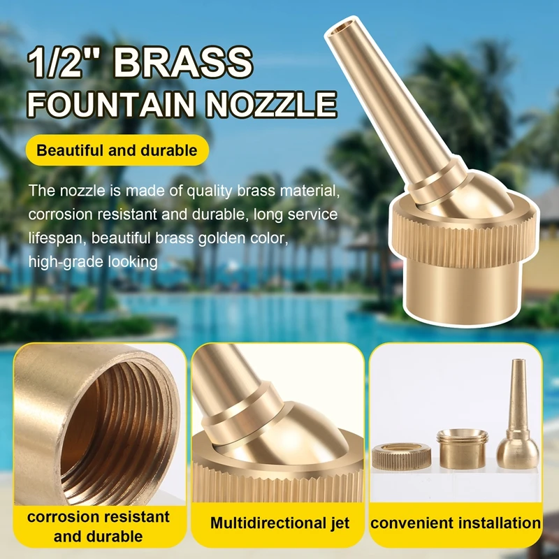 PORK-10Pcs 1/2 Inch DN15 Brass Jet Straight Adjustable Fountain Water Spray Nozzles Pool Nozzles Garden Landscape Decoration Fou