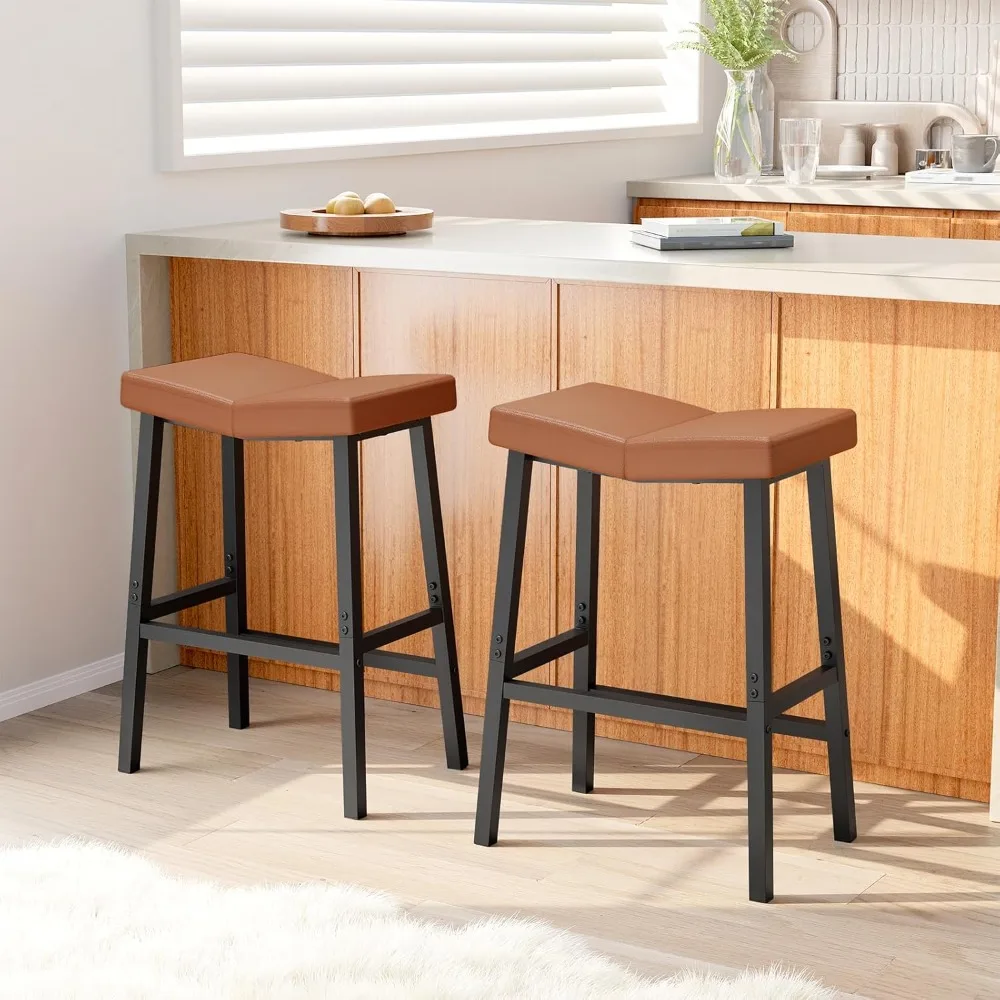 

Bar Stools, Set of 2 Bar Chairs, Counter Height Bar Stools, Saddle Barstools & Curved Surface, 24 Inch Kitchen Barstools