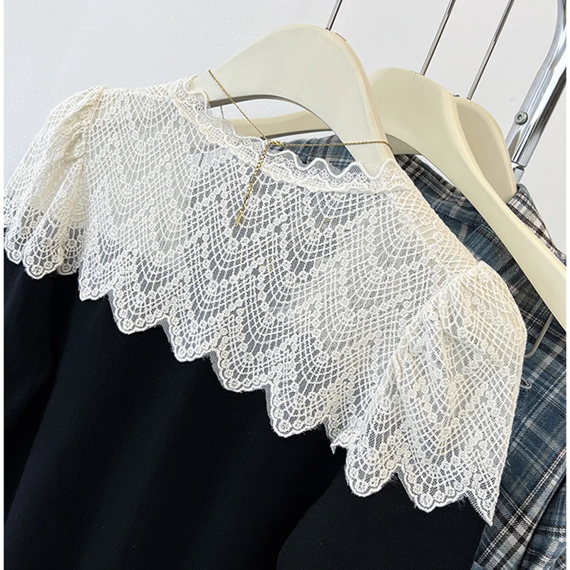 Patchwork renda feminina de malha cardigan camisa roupas verão alta estiramento manga curta solta senhoras topos