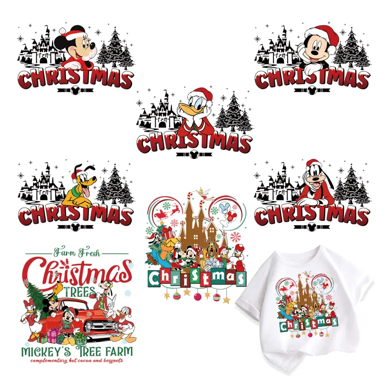 Feliz Natal Mickey e Minnie Mouse Vestuário Patches Termoadesivos, Listras Apliques, Vinil De Transferência De Calor