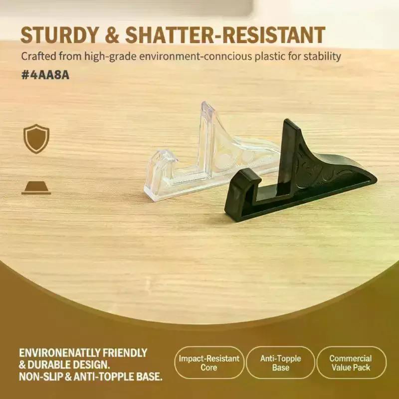 2Pcs Plastic Photo Frame Easel Stand, Clear/Black Multi-Tabletop Holder for Pictures, Mobile Phone Home Office Display