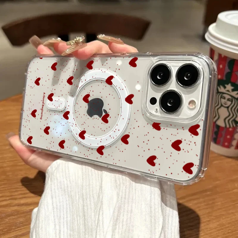 INS Red Love Heart Sexy Transparent Silicone Case For iPhone 16 17 15 14 13 12 11 Pro Max Shockproof Clear For Magsafe TPU Cover view 5