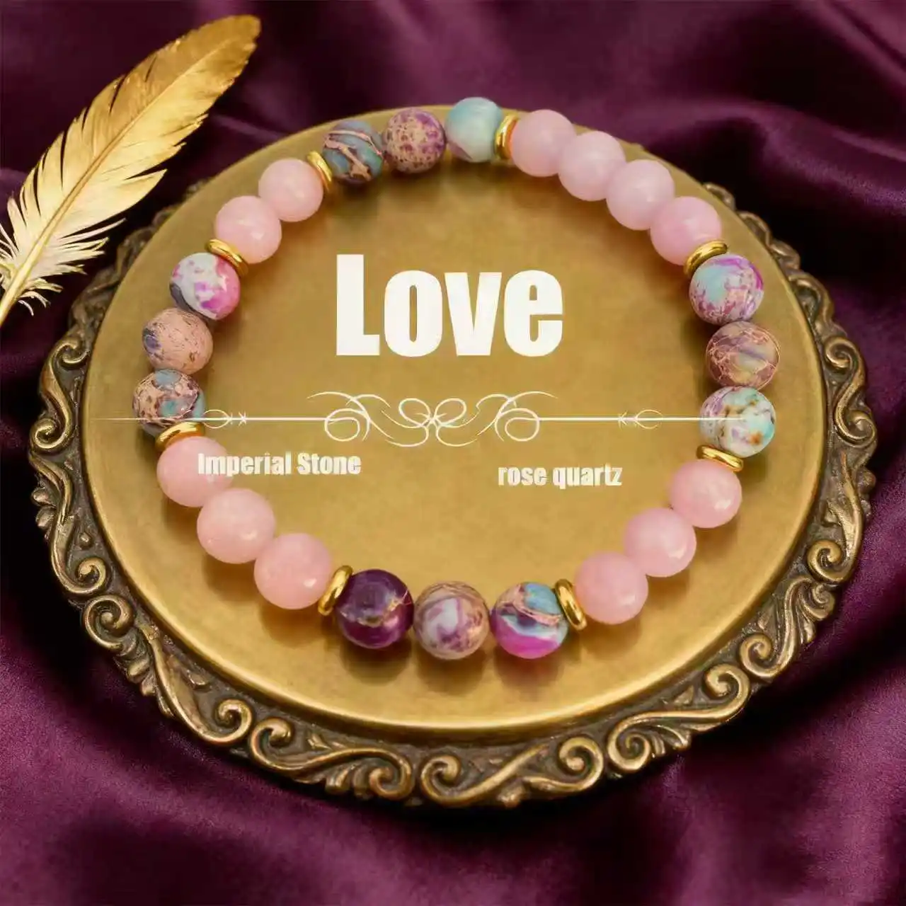 Buntes Imperial-Jaspis-Rosenquarz-Perlenarmband, Damen-Modeschmuck für Liebe und Freundschaft, Charm-Armband für Frauen – Detail 1
