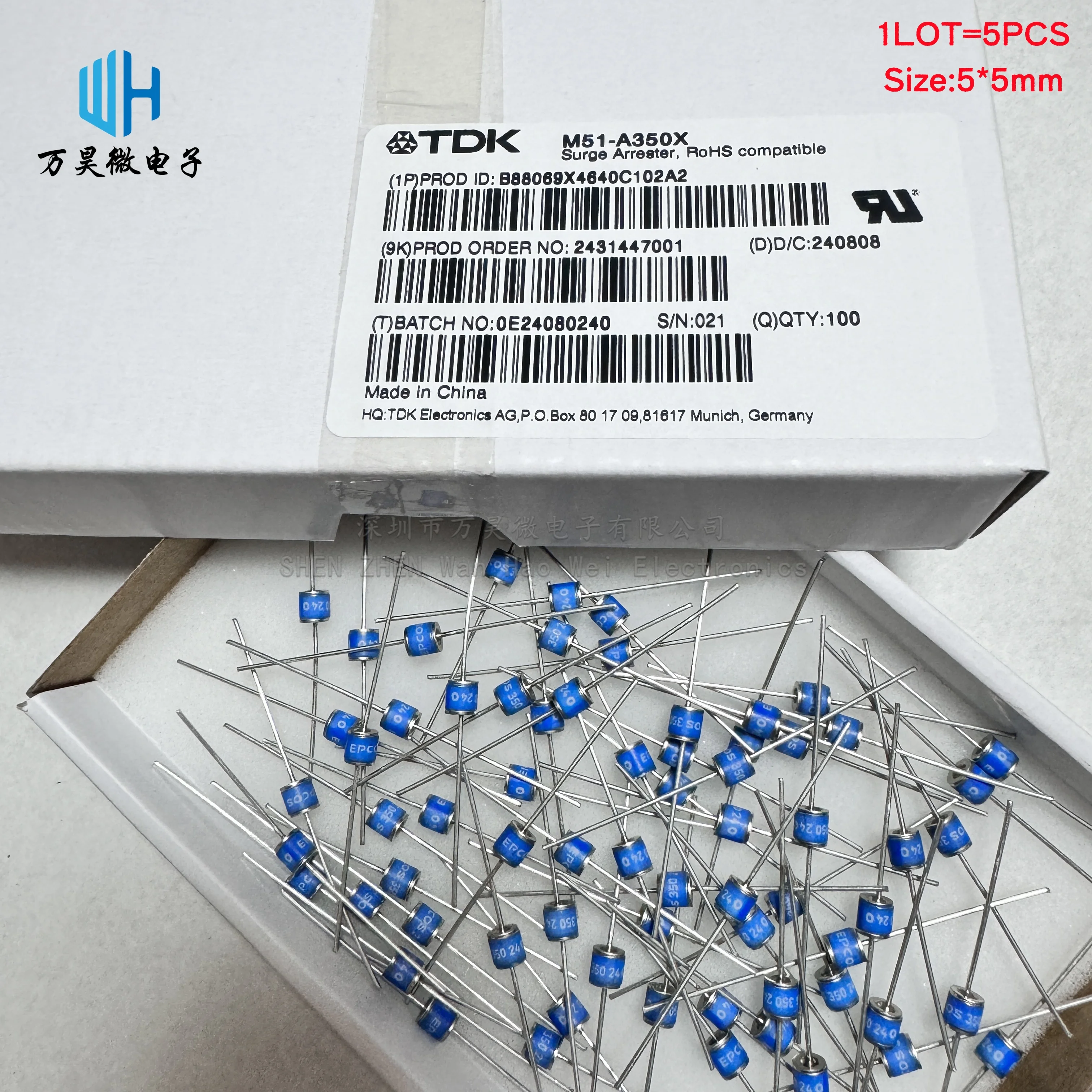 

5PCS/LOT EPCOS TDK Ceramic gas discharge tube M51-C90X M51-A230X M51-A350X M51-A600X 600V 5*5mm B88069X4590C102 Surge protective