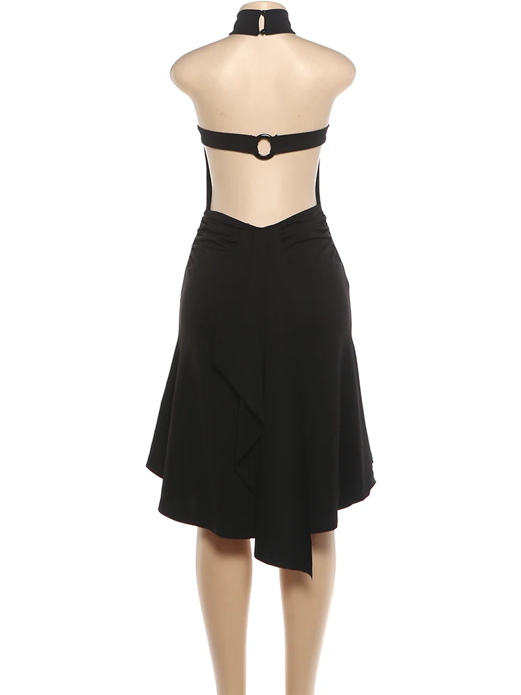 Weird Puss Sexy Rückenfreies Kleid Damenmode Klassisches Gerafftes Neckholder-Rollkragenkleid mit Perlen-Patchwork und Band, Trendiges Party-Club-Bodycon-Kleid – Detail 6