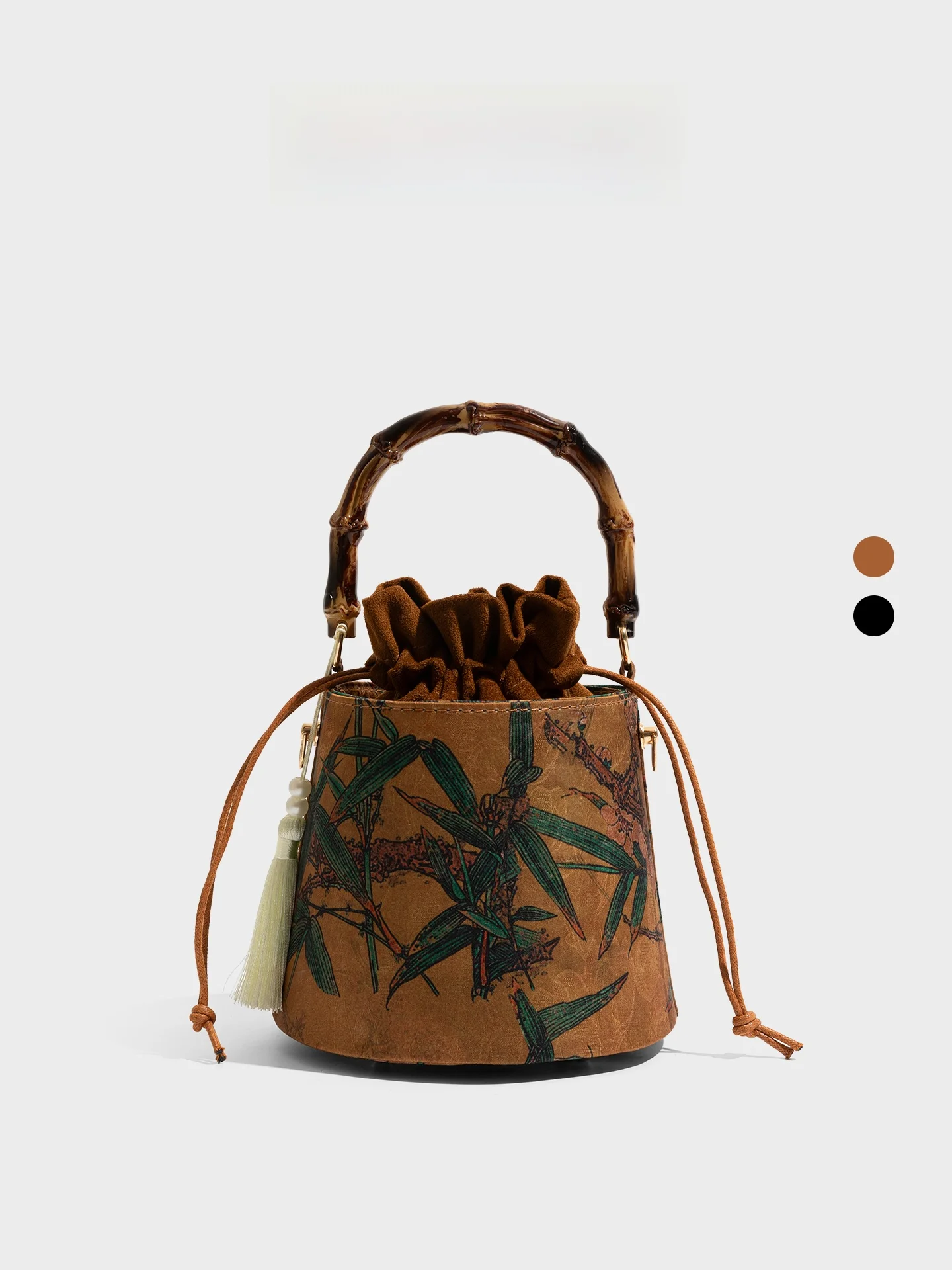 

New 2026 Orange Girl Bamboo Leaf Embroidery Bucket Bag Women's Handbag Crossbody Bag Fashionable Chinese Style Soft Leather