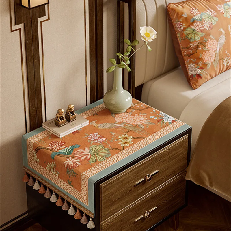 

Bedside Table Tassel Cover Cloth Tablecloth Cover Towel TV Microwave Washing Machine Refrigerator Dust Cover New Chinese Style