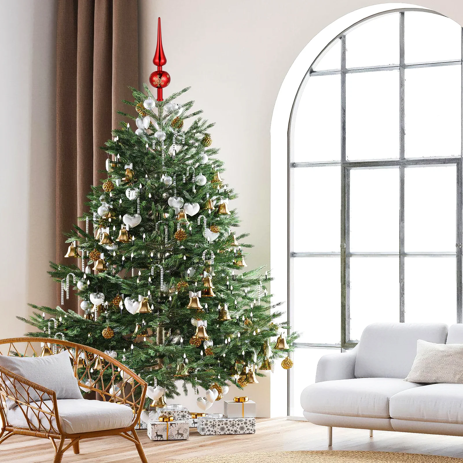 

Christmas Tree Toppers Premium Plastic Shiny Metallic Spherical Xmas Tree Treetop Ornaments Holiday Decoration