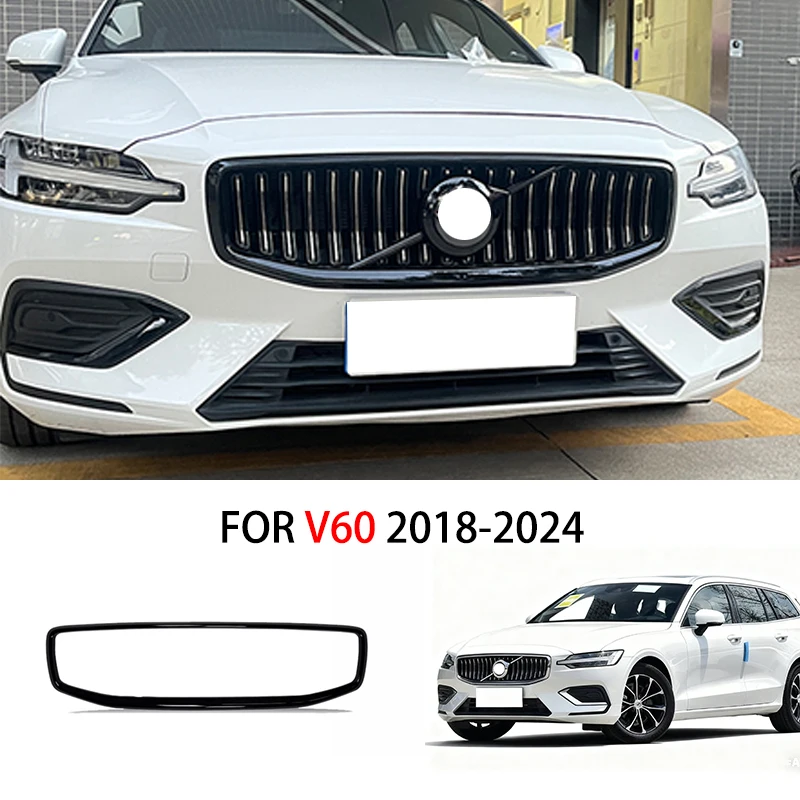 FIT FOR VOLVO V60 2018-2024 Glossy Black front bumper grill forming strip cover trim delete Chrome