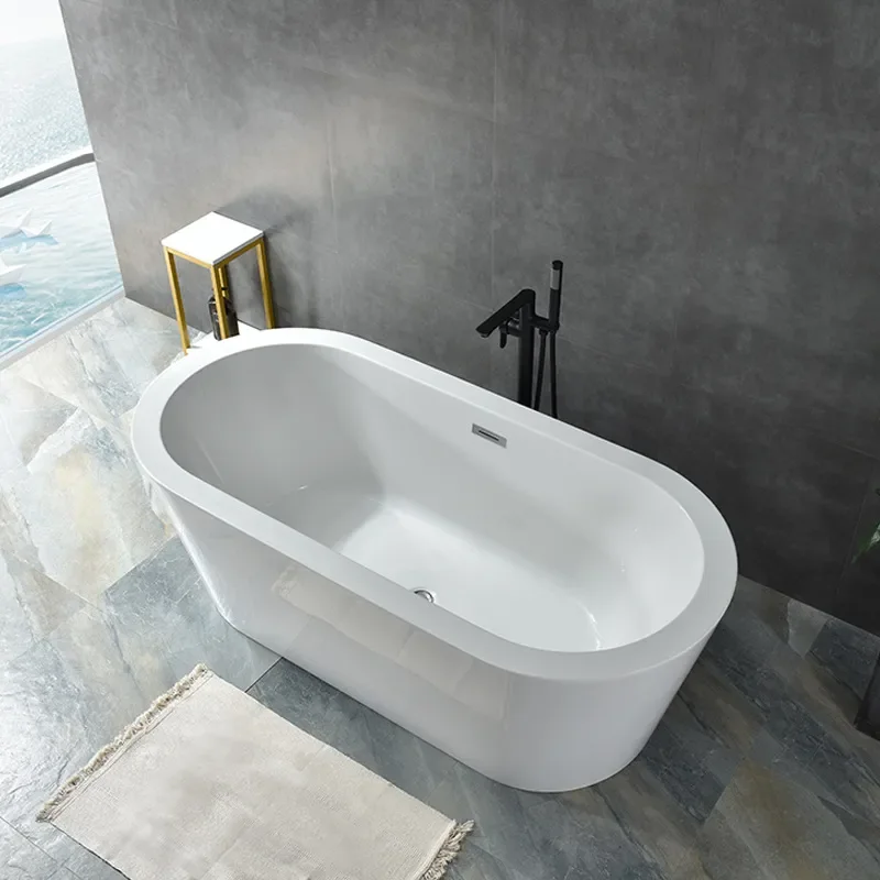 Oval Double Layer Acrylic Bathtub Thick Edge Deep Soaking Tub Insulated Small Bathroom Space Saving Household Bubble Bath