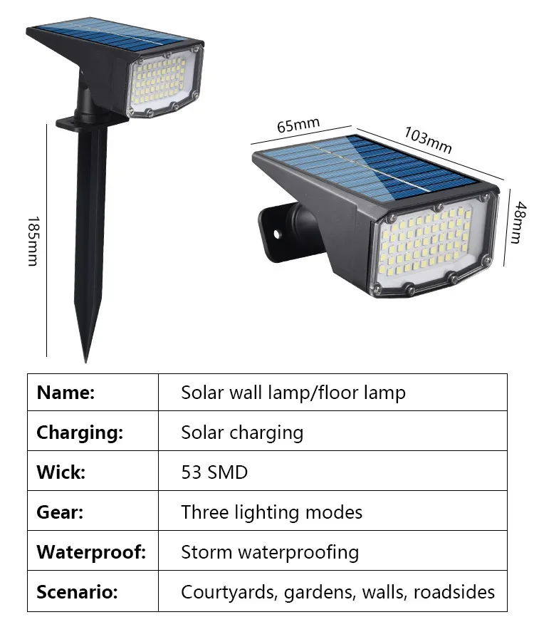 Refletor solar ajustável, IP65 impermeável, luz de parede de paisagem, iluminação exterior, 53LED Lamp, In-Ground, 1 Pc, 2 Pcs, 4Pcs