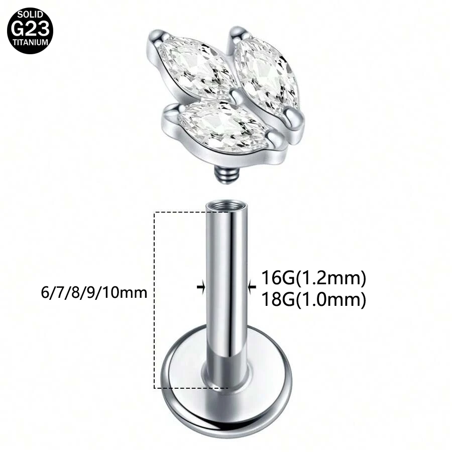 1pc G23 Titanium CZ Tragus Piercing Cartilage Flatback Stud Earring Helix Jewelry Hypoallergenic 16G 18G Internally Threaded