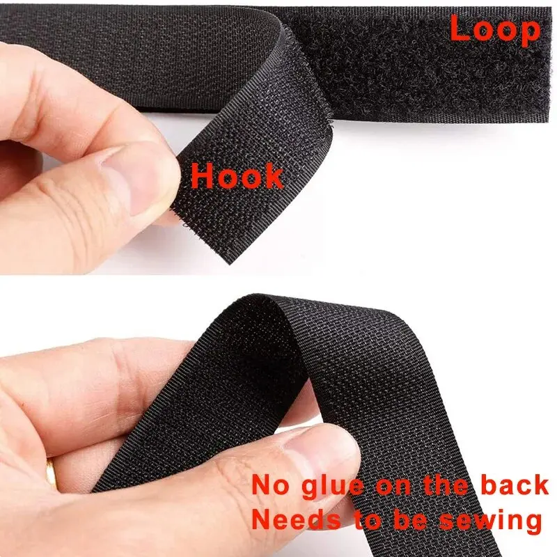 Black Sew on Hook and Loop Tape Non-Adhesive Fastener Strips Nylon Fabric Loop Tape for DIY Clothes Shoes Interlocking Tape 3M