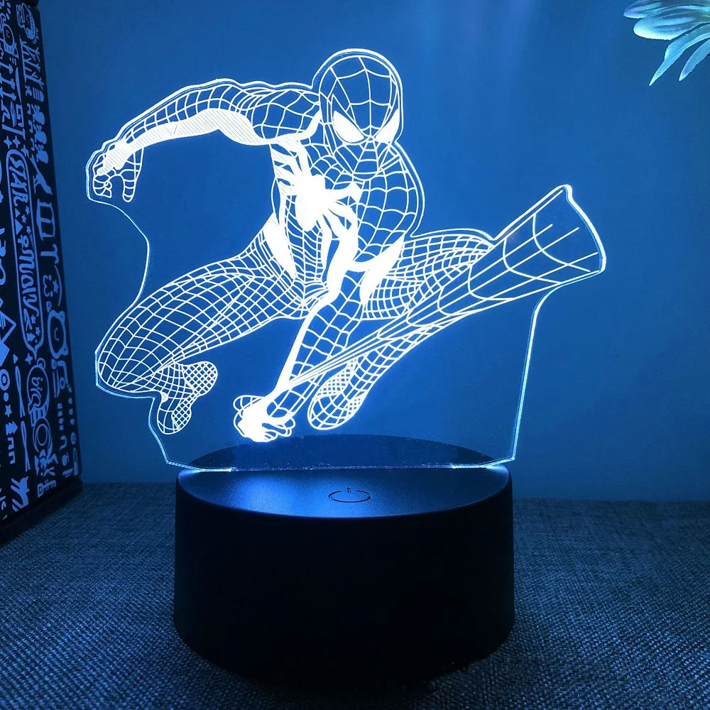 Spiderman 3D Acrylic Night Light USB Stereo LED Desk Lamp Phantom Light Surprise Birthday Gift LED Light Using USB and Battery