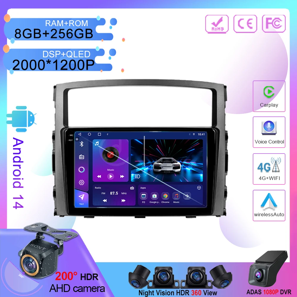 

7862 Android 14 For Mitsubishi Pajero 4 V80 V90 2006 - 2024 Auto Radio Stereo Multimedia Video Player GPS Navigation NO 2din DVD