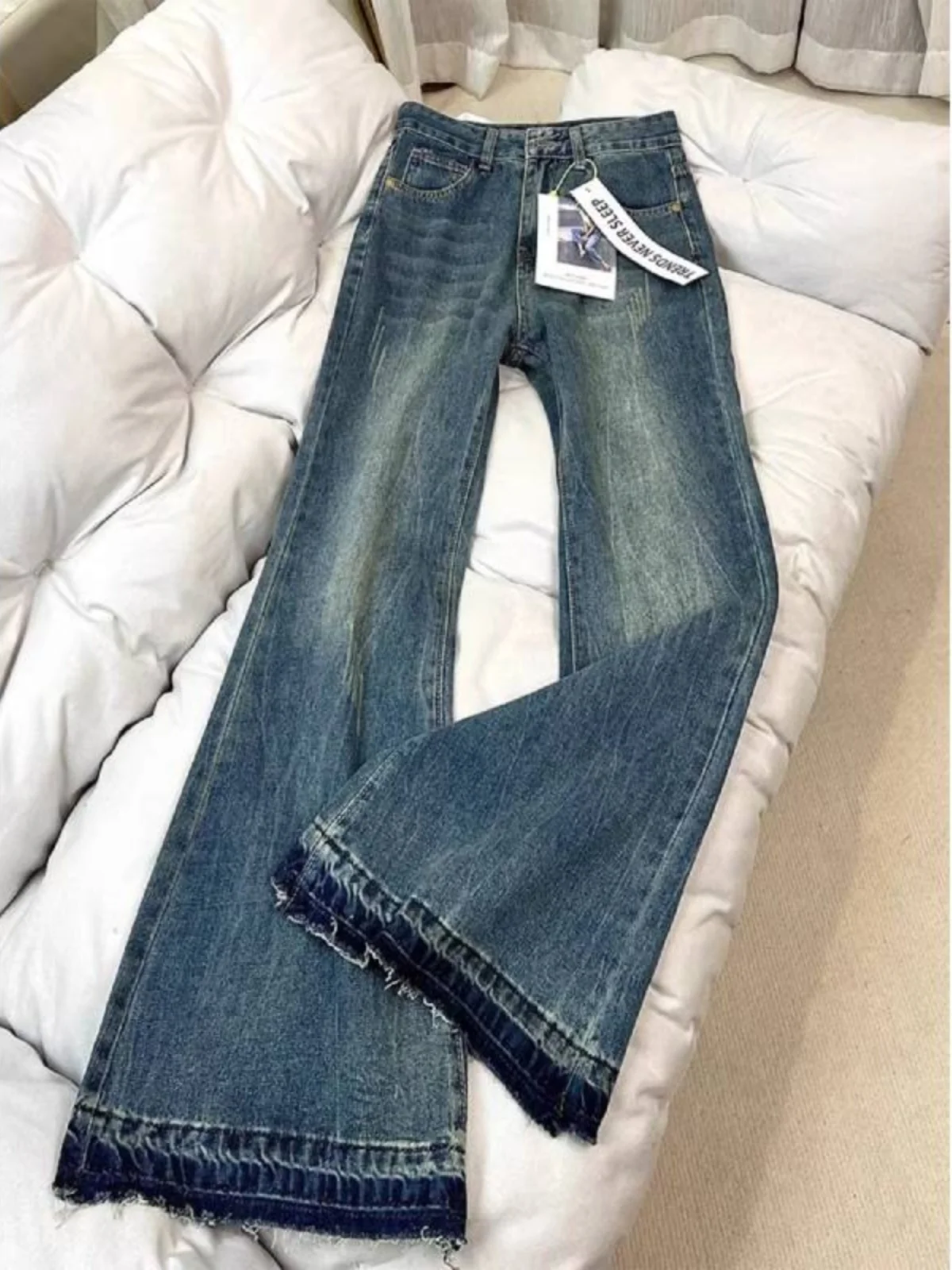 

American Retro Flared Jeans Women's Spring Large Size Fat MM High Waist Hip Conceal Slim Flared Wide Leg Pants