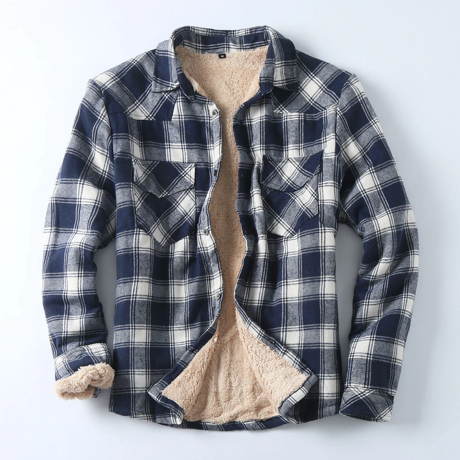 

Men's Fleece Plaid Flannel Shirt Jacket Button Up Casual Cotton Jacket Thicken Warm Spring Work Coat Sherpa Outerwear