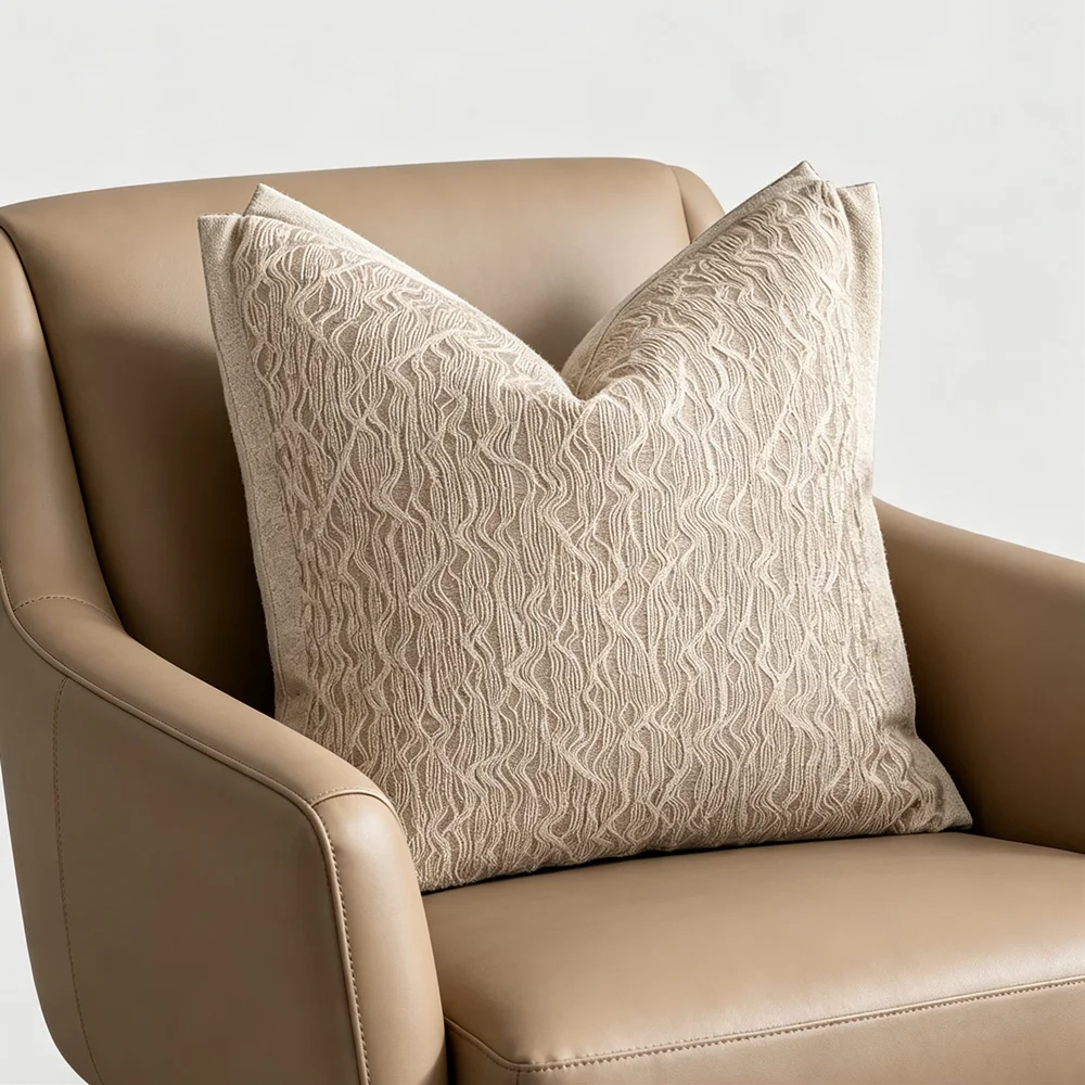 Luxurious Natural Linen Jacquard Woven Living Room Cushion Cover Sofa Decorative Hotel Pillow Case Modern Square 1 Piece Pack