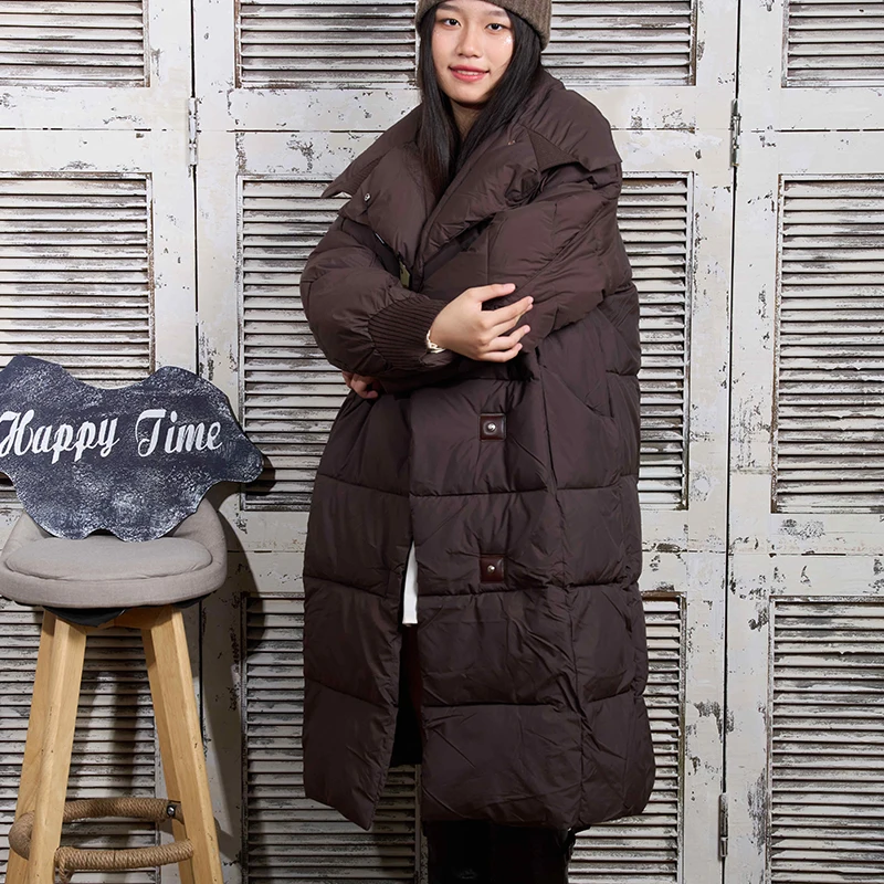 

Модная женская удлиненная хлопковая куртка с воротником-стойкой, до колен, в корейском стиле, свободного кроя, на молнии, новинка зимы