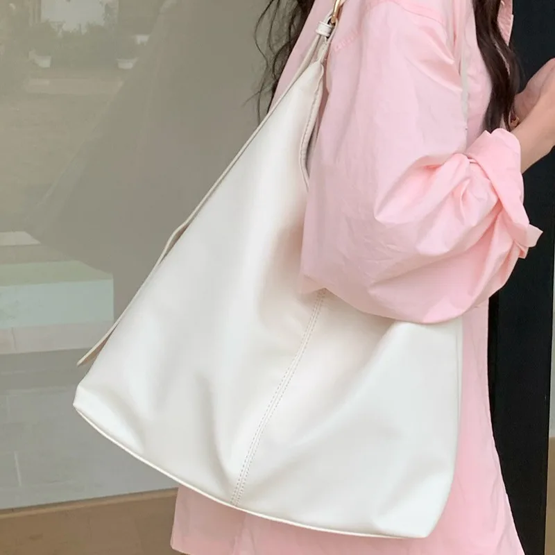 1 Piece Korean Fashion Shoulder Bag for Girl Sweet Pink White Color Series Tote Bag for Women Cute High Capacity Soft PU Bag