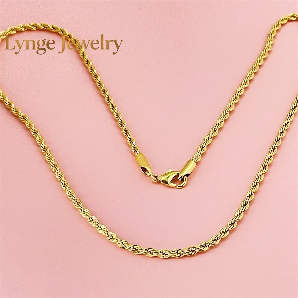 Lynge Jewelry Unisex 24K Gold AU999 3MM Twist Rope Necklace - 24K/AU999 pure gold 3MM twist, durable design, ideal for daily wea