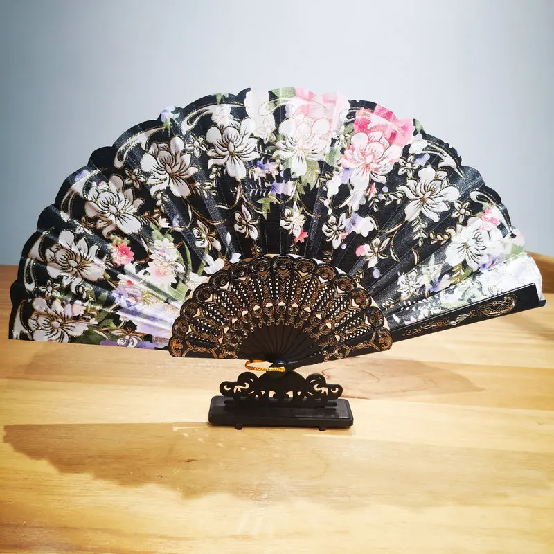 

Black Gold Stamp Flower Folding Fans For Dancing New Chinese Style Hand Fans Oriental Aesthetics Traditional Hanfu Accessories