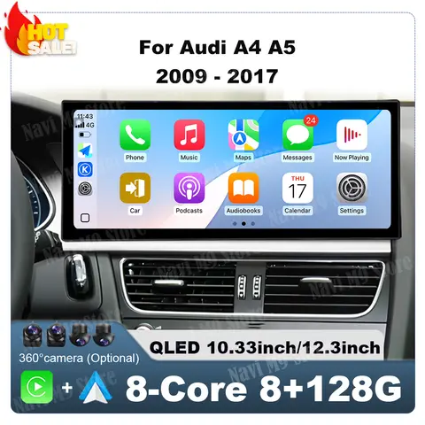 무선 CarPlay 안드로이드 14 아우디 A4 A5 S5 2009 – 2017 GPS Navi 차량용 멀티미디어 DSP 스테레오 라디오 플레이어 WIFI QLED 터치 스크린