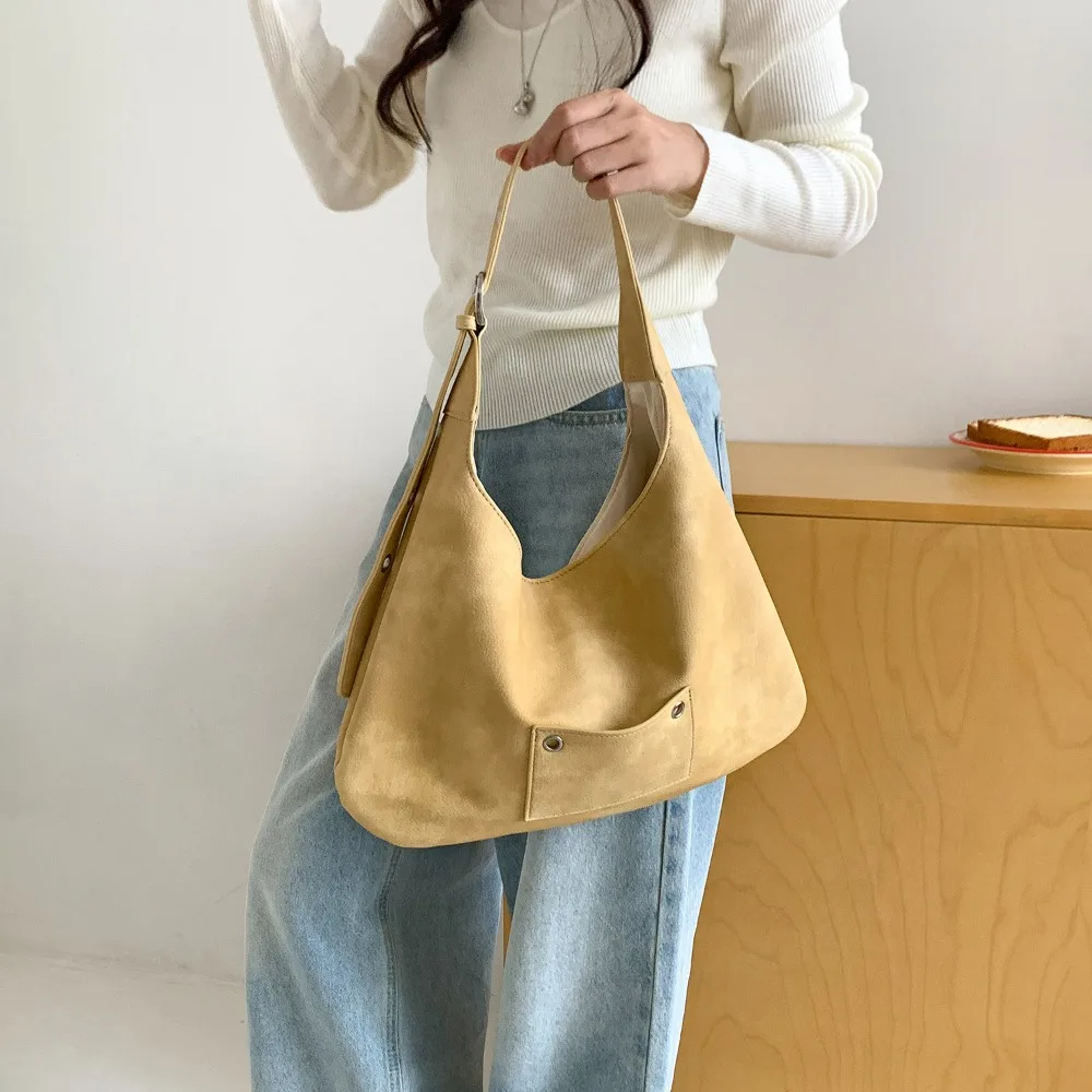 

Корейские винтажные сумки на плечо для женщин 2025 года, мягкие замшевые сумки-тоут, большие вместительные дорожные сумки для поездок на работу