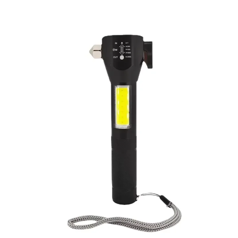 Multi-Function COB LED EDC Flashlight Rechargeable and Waterproof for Emergency Work Repairing Safety Hammer Tactical Knife
