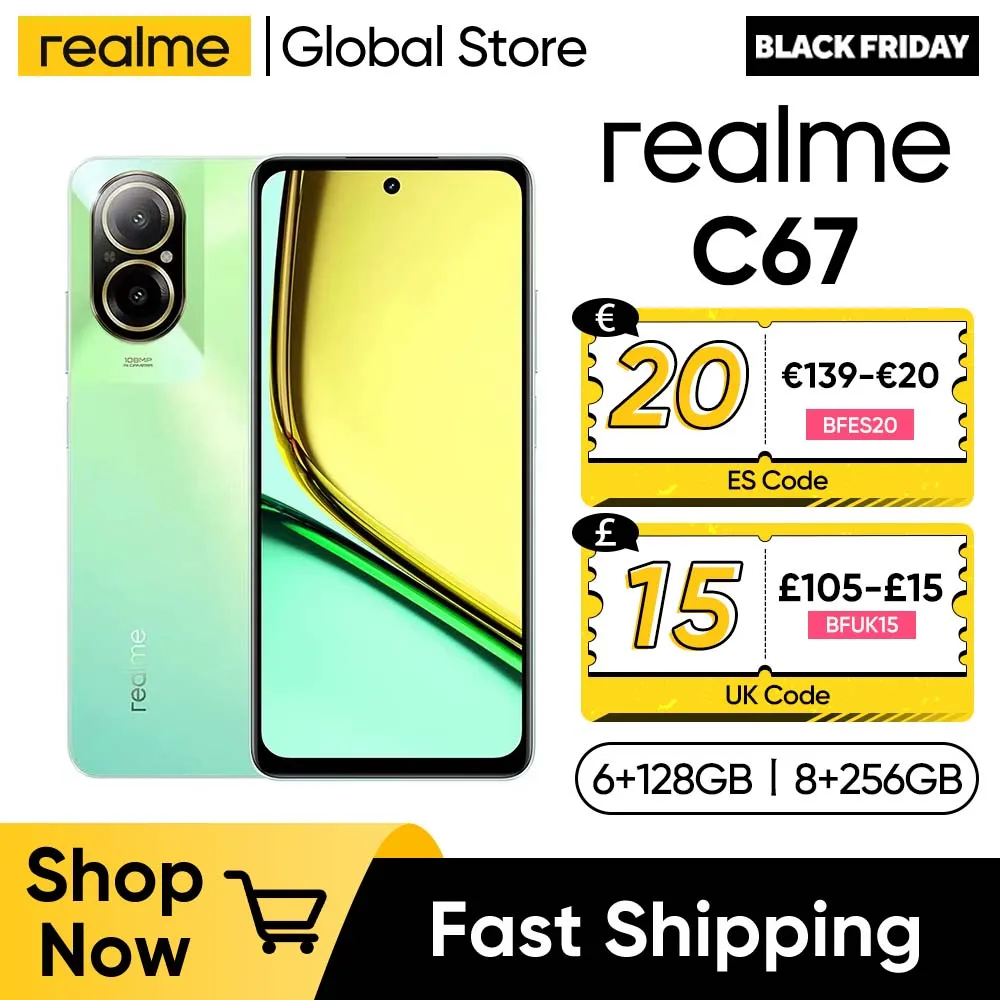 Nuovo originale realme C67 8 + 256GB 108MP AI Fotocamera Snapdragon 685 6.72 \'\'90Hz Display 5000mAh Batteria 33W Carica SUPERVOOC