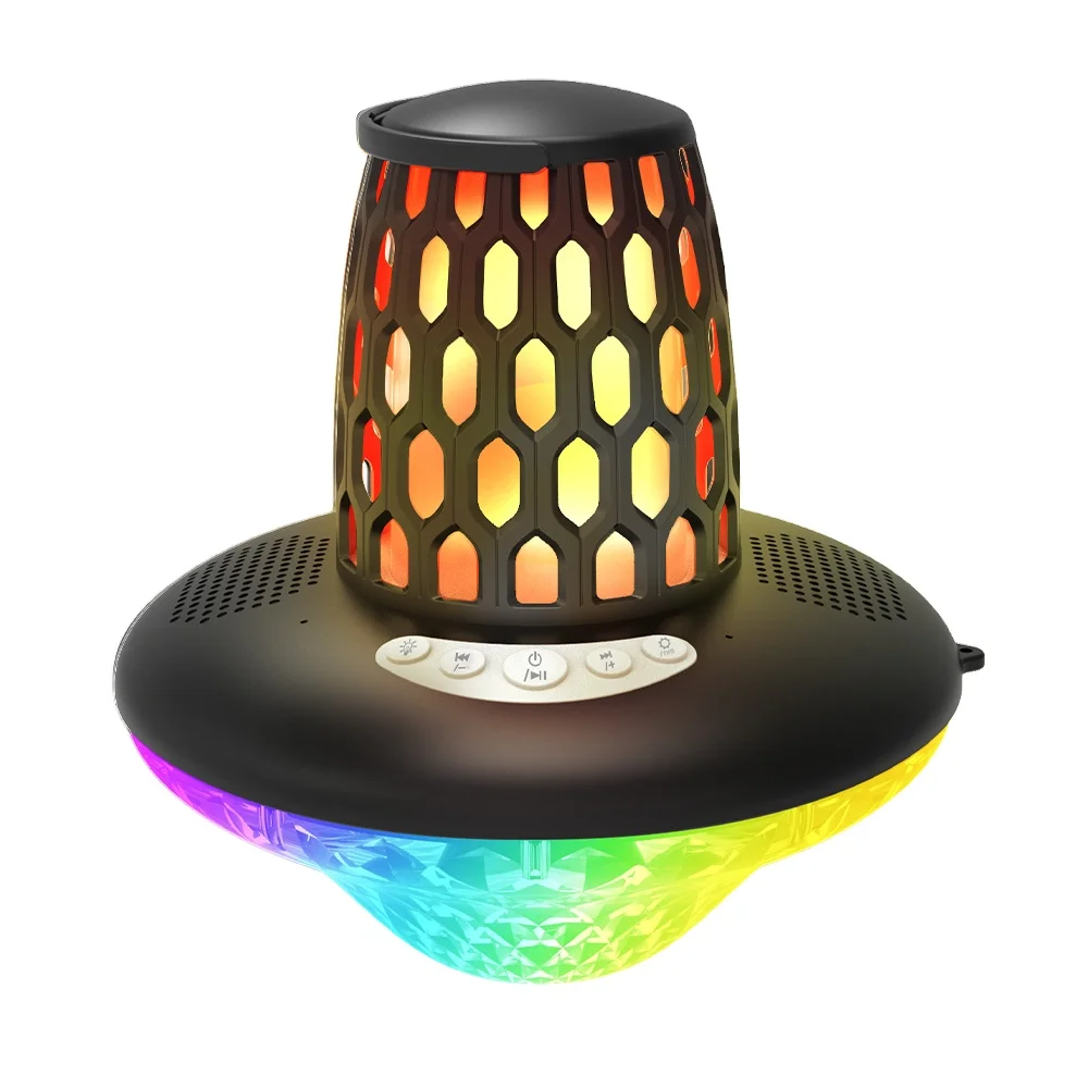 Floating Pool Speaker IP68 Waterproof Loud Stereo Sound LED RGB Flame Light TWS Pairing Built-in Mic