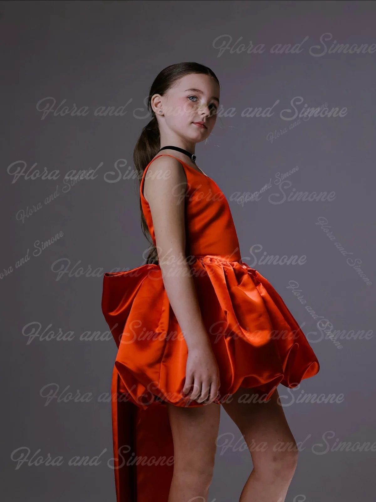 Элегантная мини-юбка без рукавов с оранжевым бантом по индивидуальному заказу, платье с цветочным узором для девочек на свадебную церемонию, праздник, праздник, подарок на день рождения