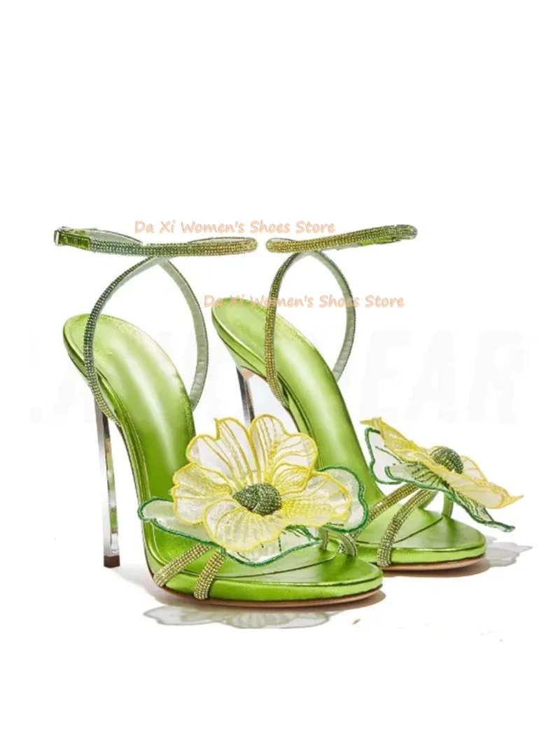 Sweet Flowers Women's Crystal Engraving Transparent Rhinestones Decorative Chunky Heels Wedding Dinner Party Pink Sandals view 3