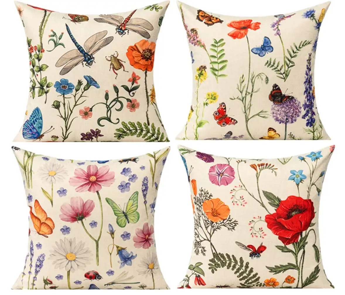 

Outdoor Patio Throw Pillow Covers Set of 4 Spring Summer Garden Flowers Farmhouse Décor Furniture Bench Chair Cushion Cases