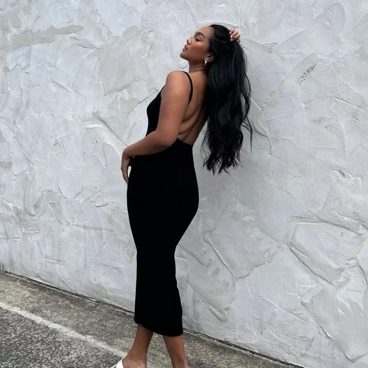 Combhasaki Women Bodycon Cami Slip Long Dress Sleeveless Backless Deep Square Neck Spaghetti Straps Slim Party Summer Sundress