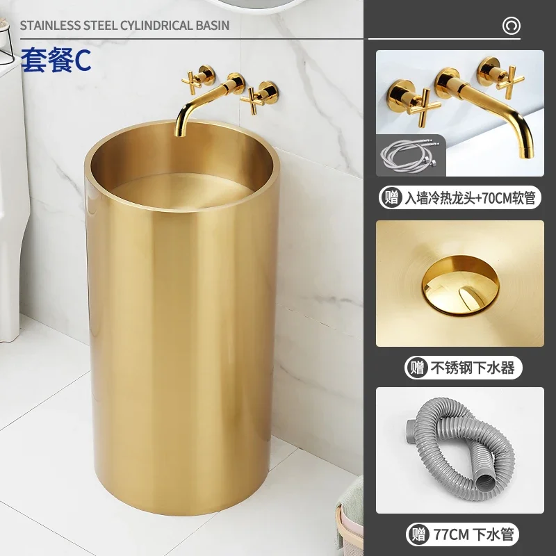 

X6-6 stainless stl round washbasin integrated floor hotel bathroom light luxury column washbasin