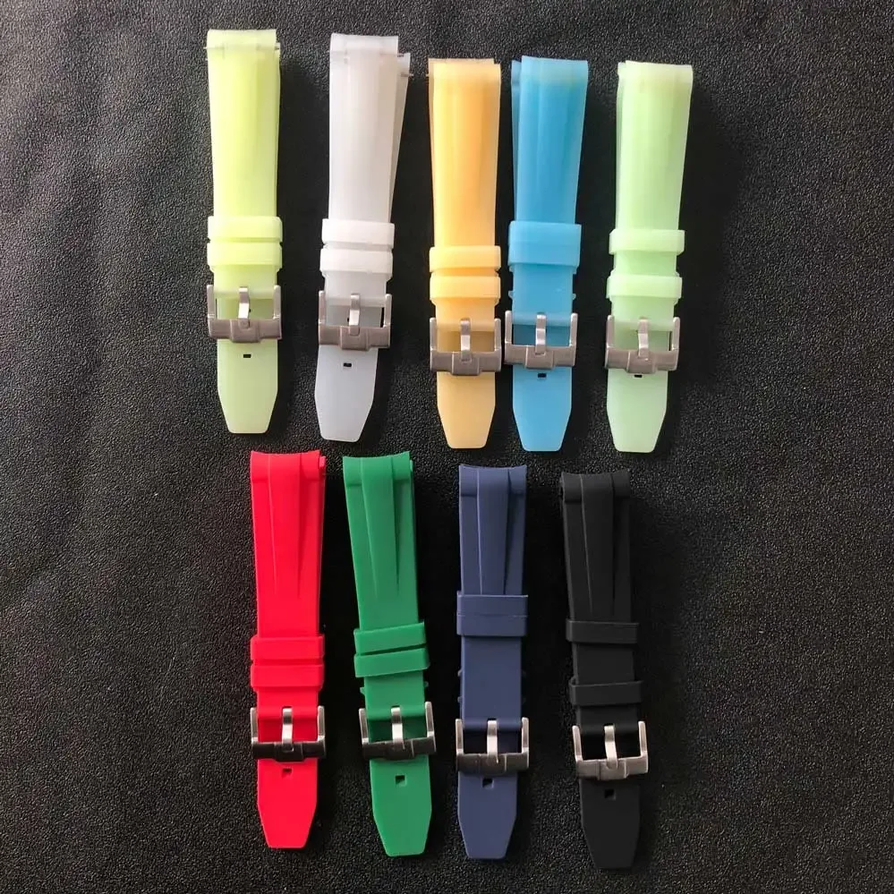 20mm Colorful Rubber Luminous Watch Strap Women Watch Accessories Stainless Steel Watch Buckle Men\'s Wrist Watches Bands